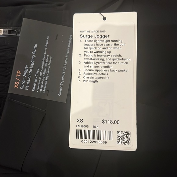 NWT Lululemon Surge Jogger in Black Size XS - Picture 6 of 6